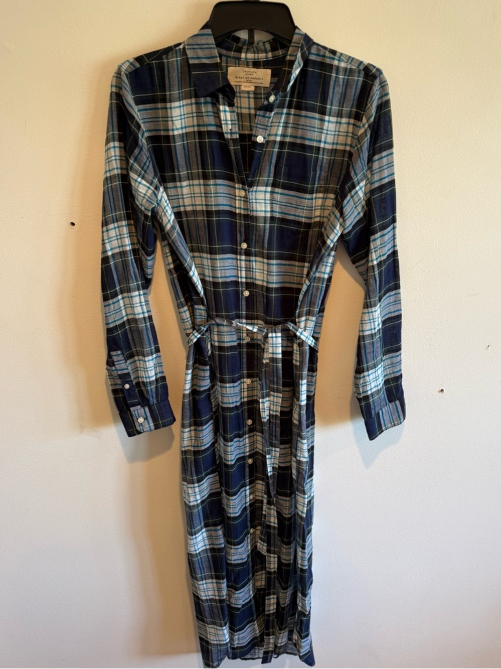 Trovata Birds of Paradis Small Maxi Dress Cotton Lightweight Tie Waist Gingham